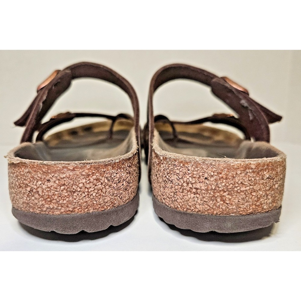 Birkenstock Mayari Size 43 Brown Flip Flop Leather Sandal Cork Wedge Heel - Picture 6 of 10